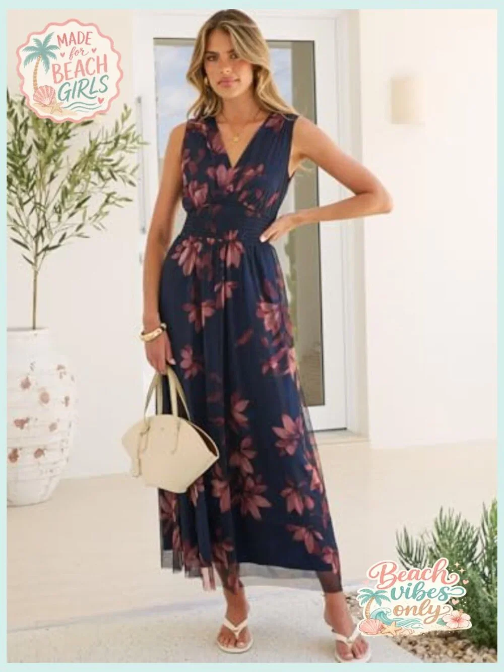 Floral Maxi Dress for Wedding Guest, Sleeveless A-Line Tulle - Picture 2 of 7